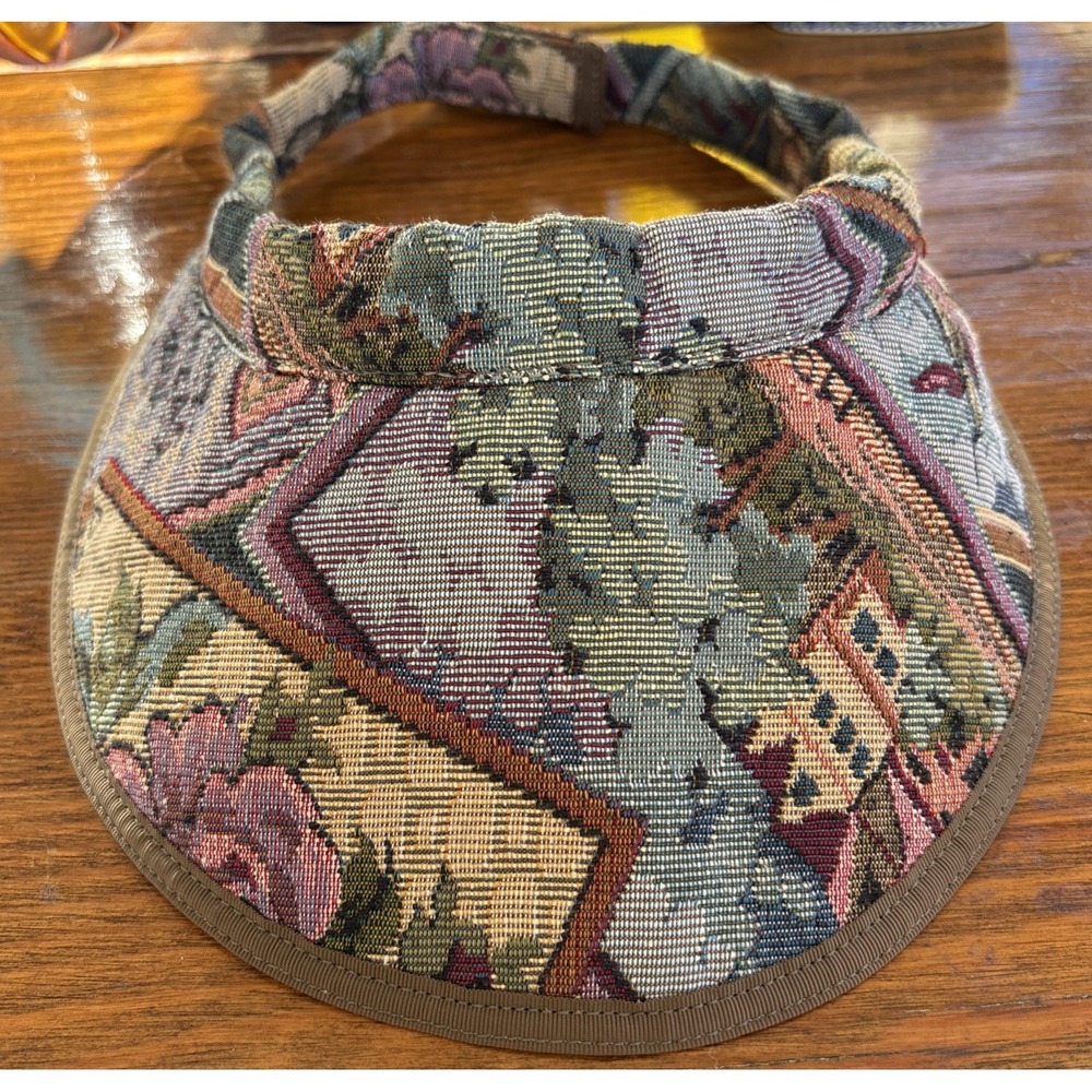 Vintage Nancy Lee Anderson Tapestry Visor Hat 90s Cottagecore Landscape Boho